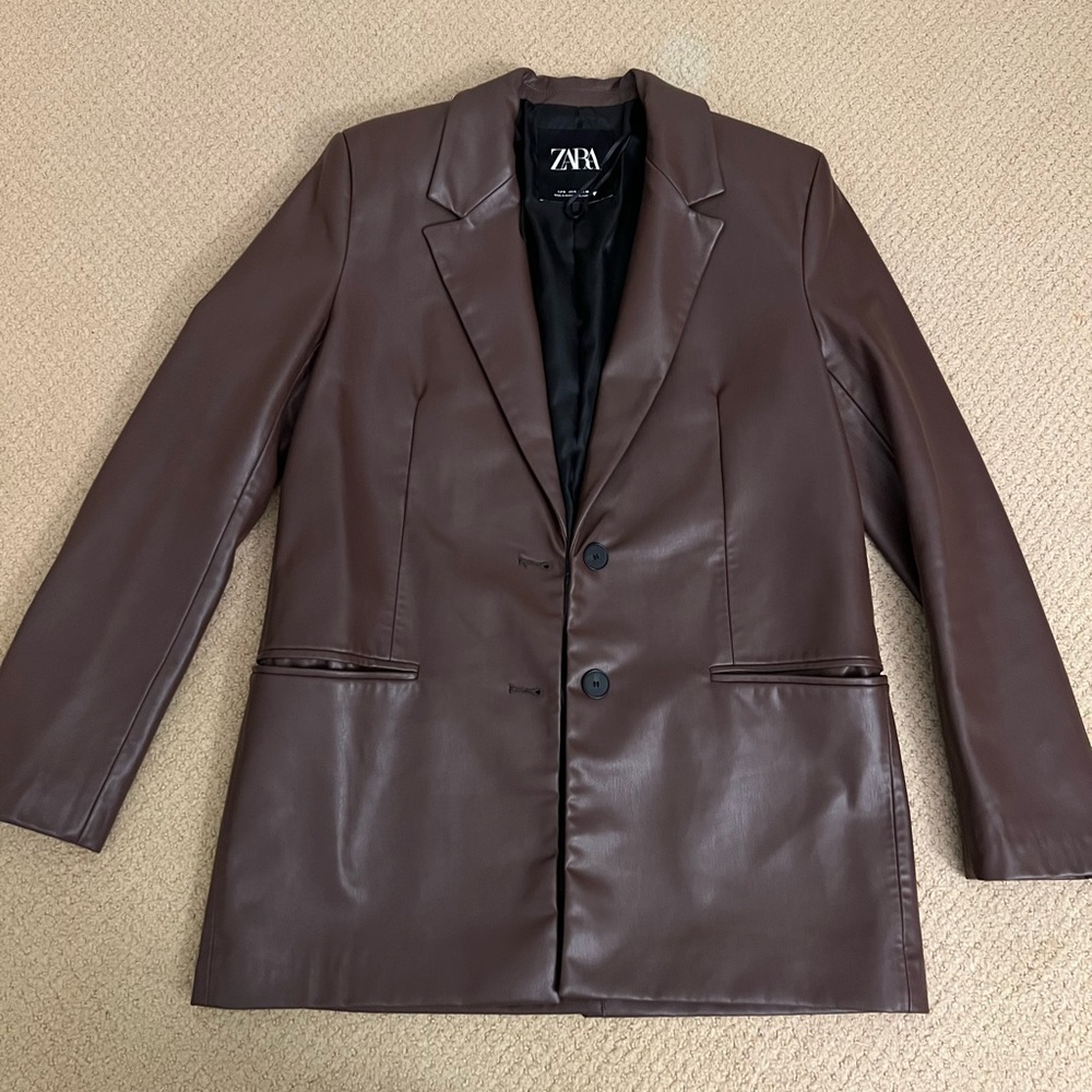 Brown faux leather blazer